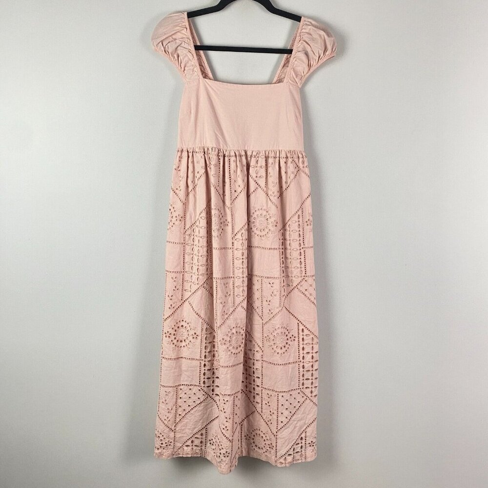 HATCH Maternity The Ivy Eyelet Midi Dress in Blush Pink Size 2 Cotton